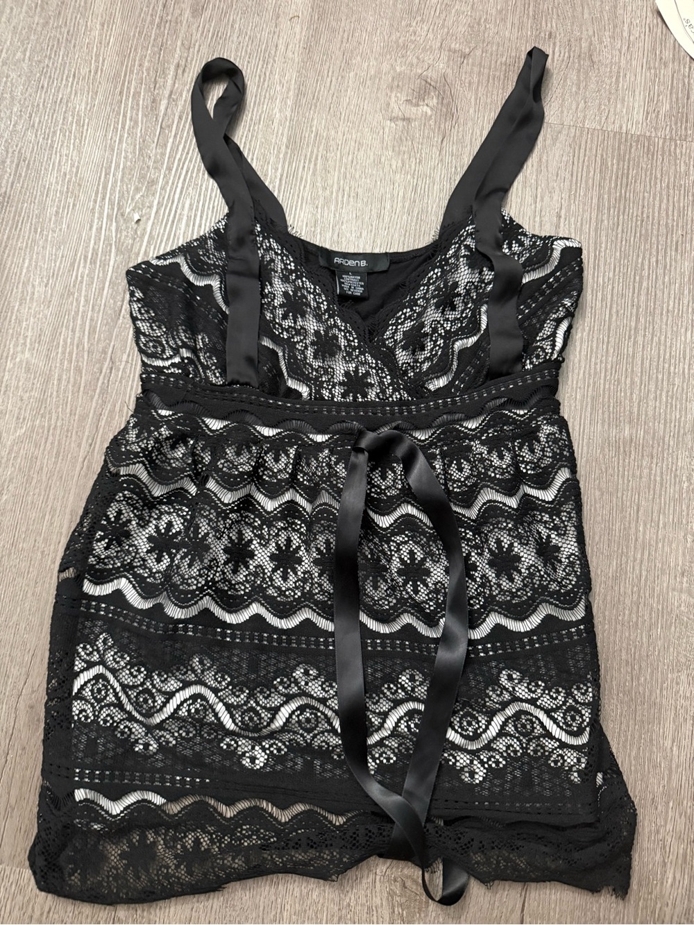 Black Vintage Lace Camisole Tank Top with Satin Tie